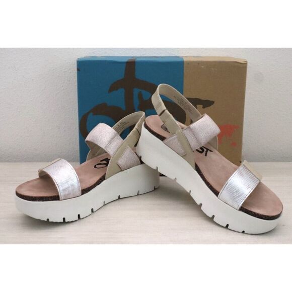 OTBT 10335 Women's Sz 9M Silver Nova Leather Slingback Platform Sandals - Picture 1 of 15